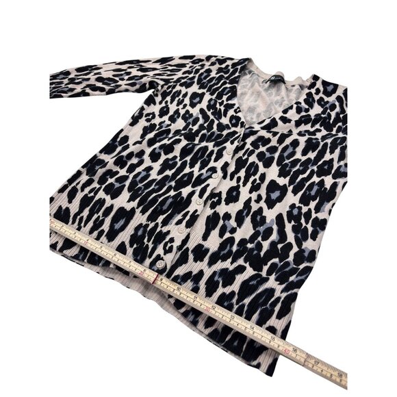 AB Studio Womens Leopard Print Cardigan Sweater Medium 100% Cotton Button Front - Picture 8 of 11